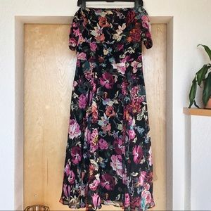ASOS Floral Off the Shoulder Midi Dress, Size 8